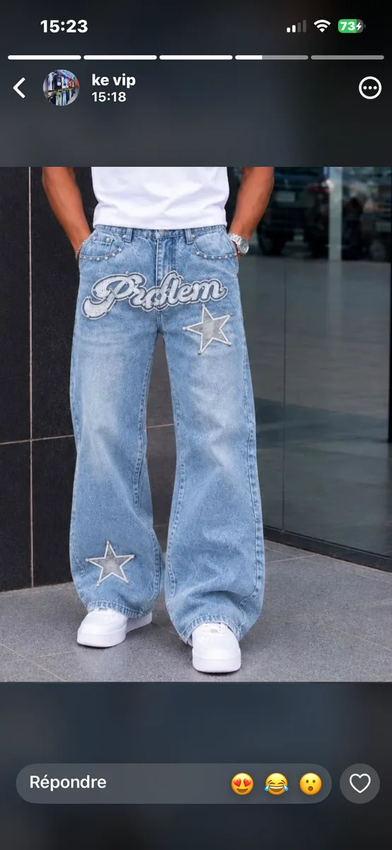 Jean large motif étoile brodé