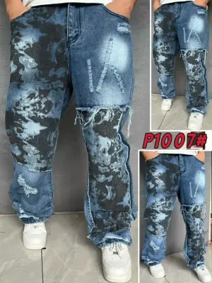 Jean déchiré effet tie-dye bleu
