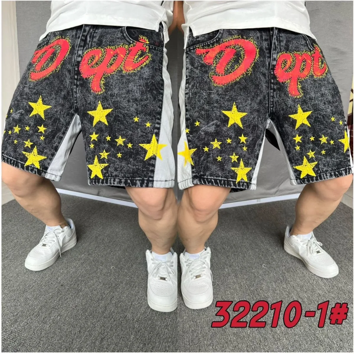 Short denim graphique étoiles