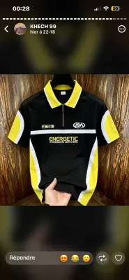 Polo sportif bicolore noir et jaune