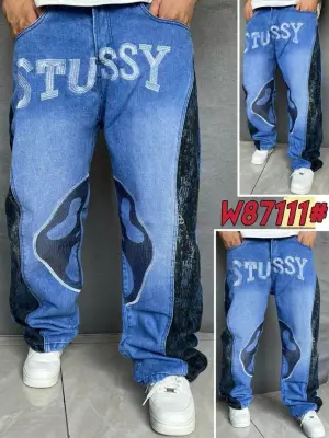 Jeans homme bleu imprimé tribal