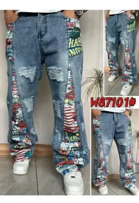Jean patchwork imprimé fleurs homme