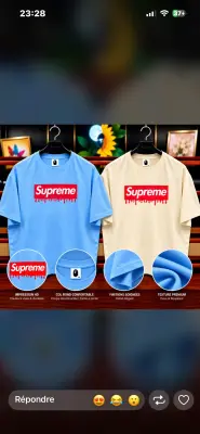 T-shirt graphique oversize bleu et beige