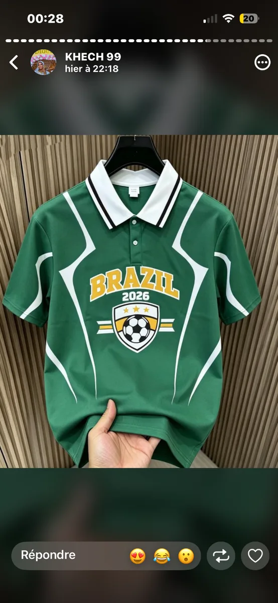 Polo graphique Brazil football vert blanc