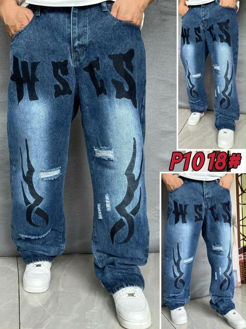 Jeans homme bleu imprimé tribal — photo 3