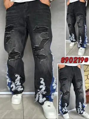 Pantalon jean déchiré graphique noir