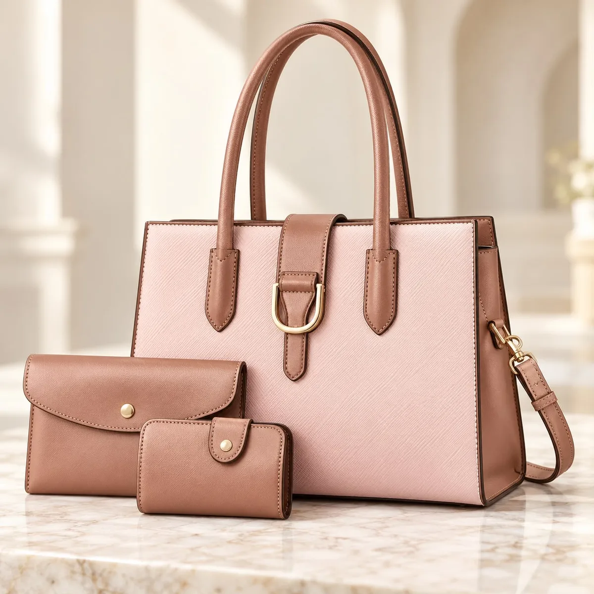 Ensemble sacs femme cuir rose et marron
