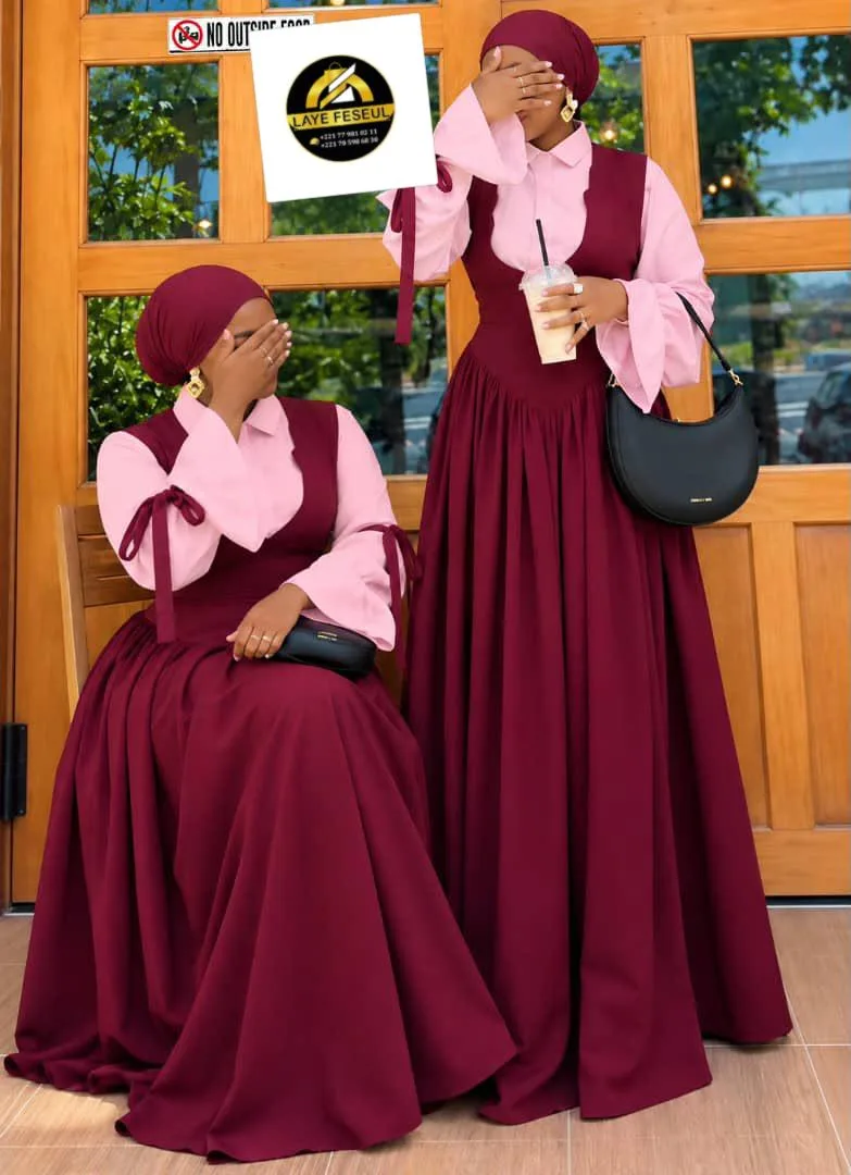 Ensemble femme boubou rose et bordeaux