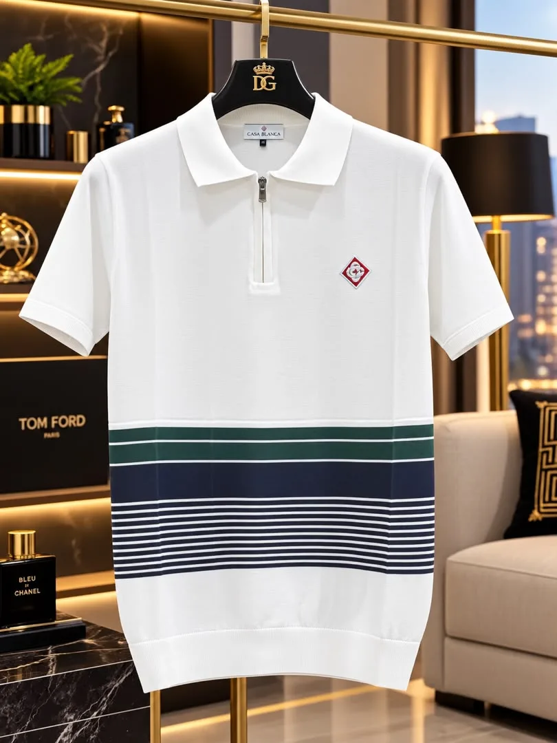 Polo manches courtes blanc rayé