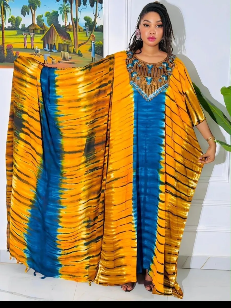 Boubou femme wax bleu et or