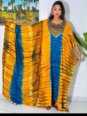 Boubou femme wax bleu et or