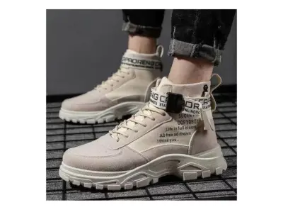 Bottines montantes beige avec semelle épaisse
