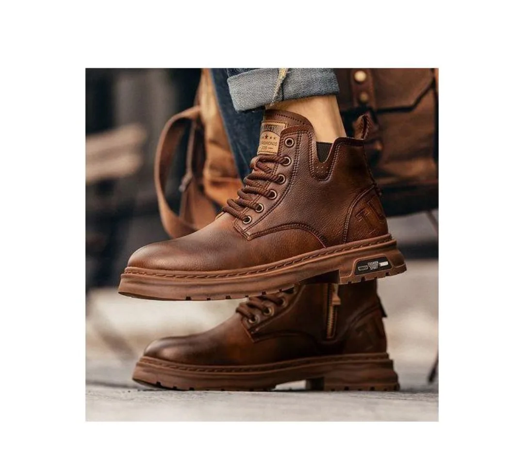 Bottines montantes cuir marron — photo 2