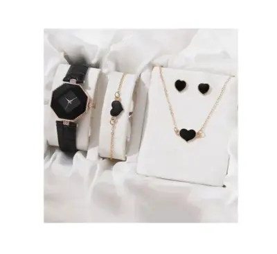 Ensemble bijoux montre cœur noir