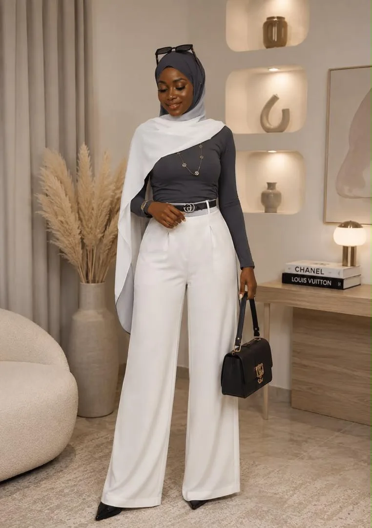 Ensemble femme pantalon blanc et top
