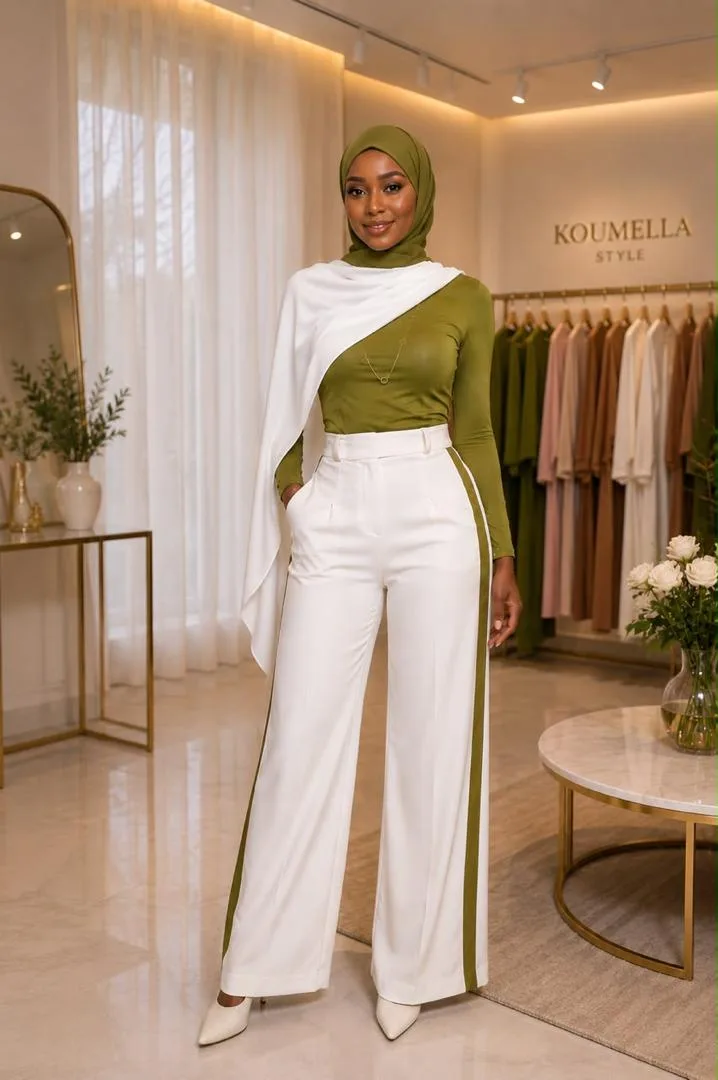 Ensemble femme pantalon blanc et top — photo 2