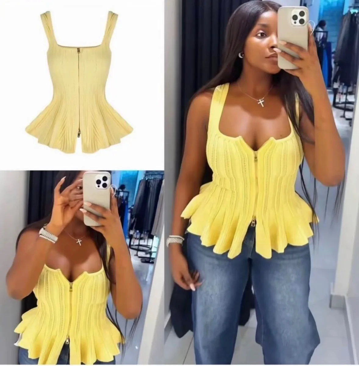 Haut plissé jaune femme 6000 ensemble pantalon ou et haut 15mil