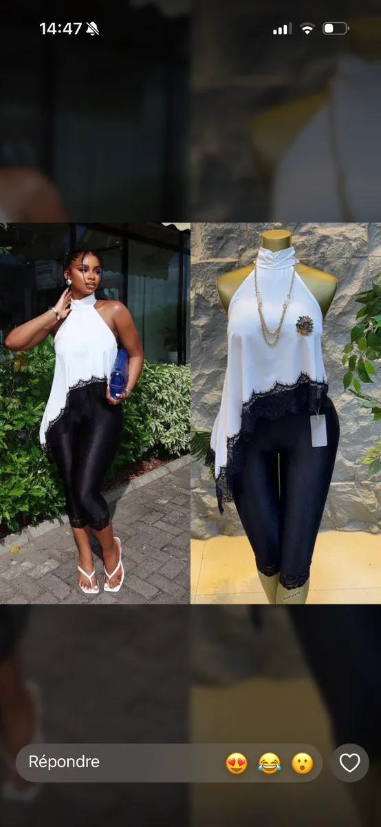 Ensemble blanc et noir asymétrique femme