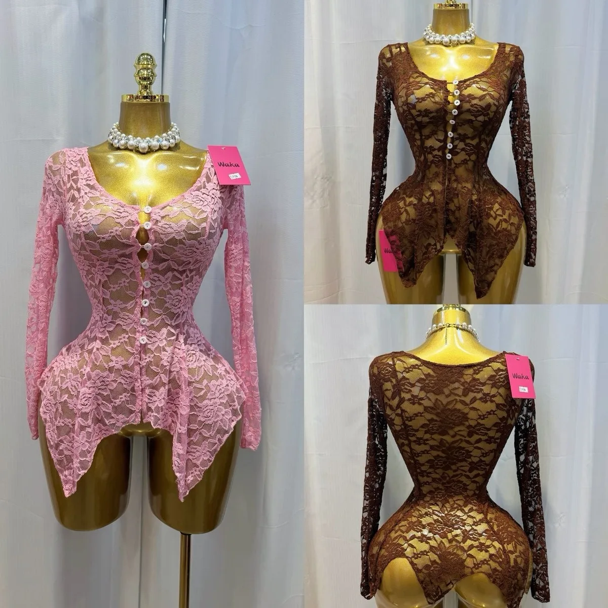 Blouse dentelle à peplum asymétrique — photo 3