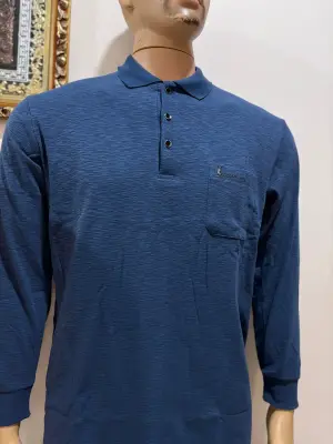 Polo manches longues bleu chiné